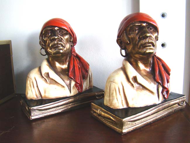 A near mint condition pair of Marion Bronze Co. Pirate head bookends circa 1929